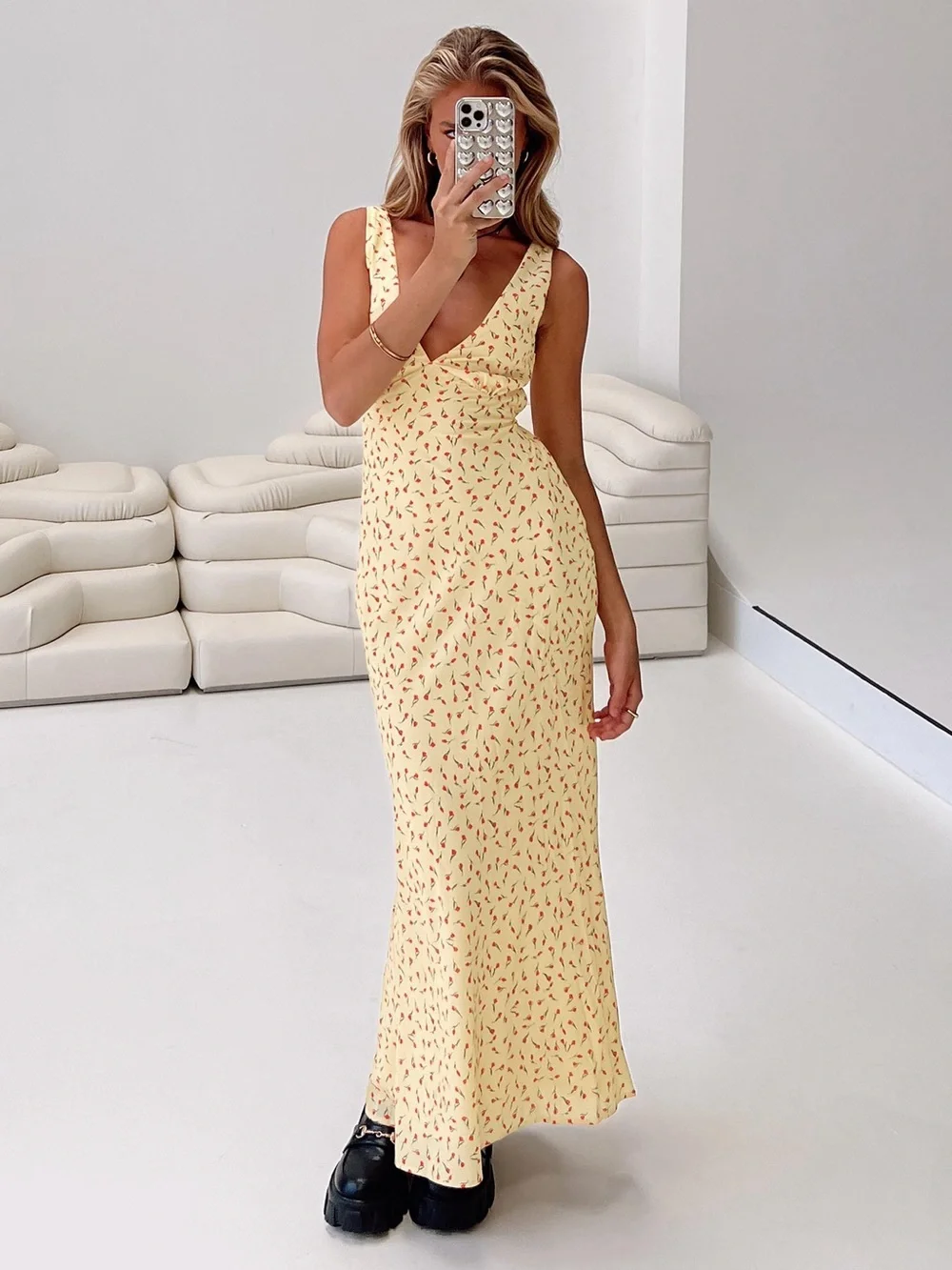 Princess Polly Nellie Maxi Dress Yellow Red Floral Summer Dress Sz 2 - Picture 3 of 11
